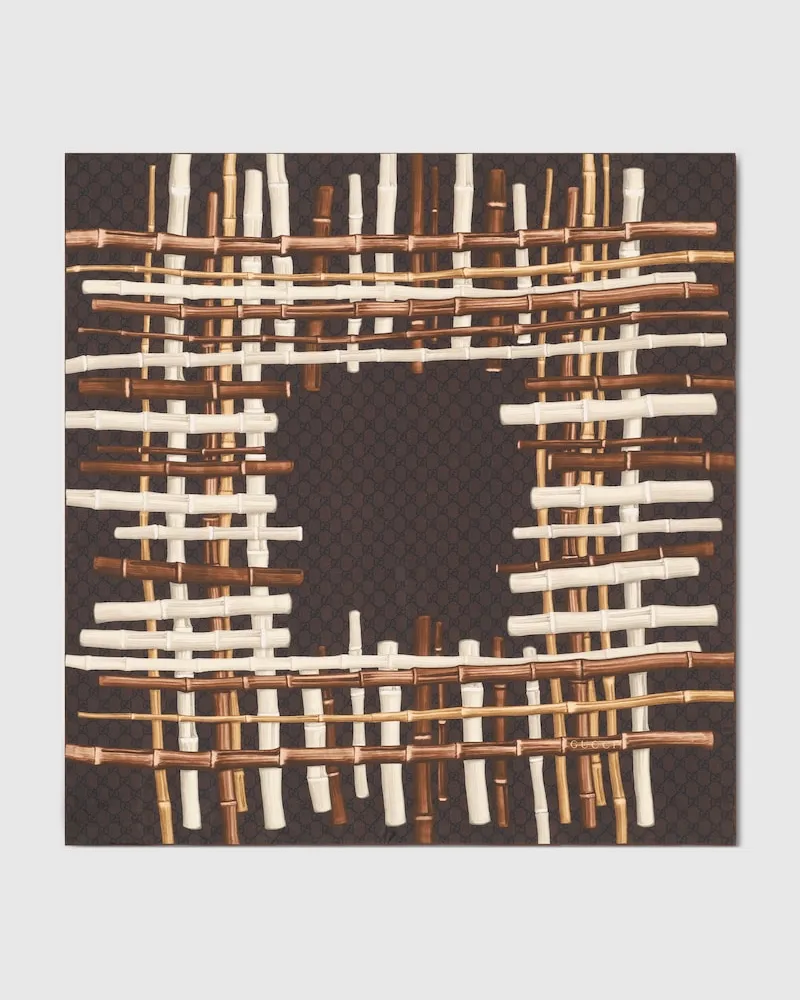 Gucci Vierecktuch aus Seidentwill mit Print Braun