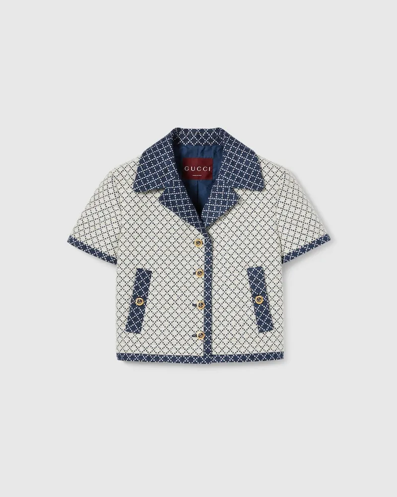 Gucci Jacke aus Baumwollbouclé Mit Rauten-Muster, Größe Blau