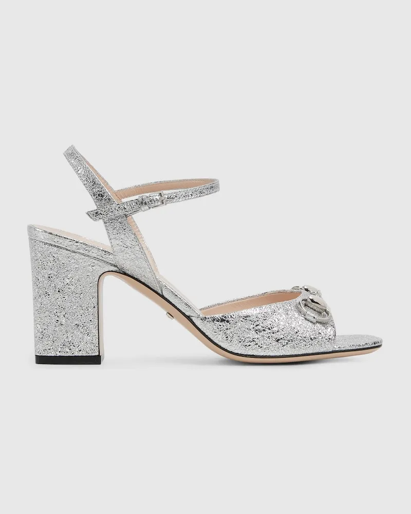 Gucci Mittelhohe Damensandale Mit Horsebit, Größe Silver