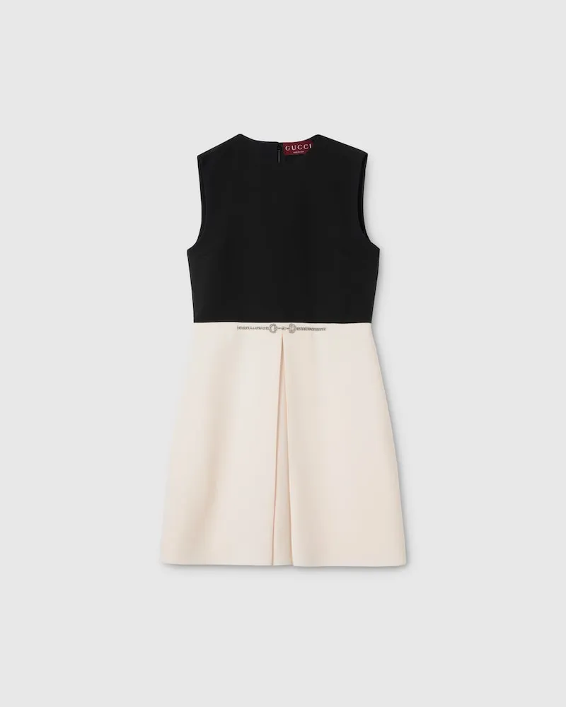 Gucci Kleid aus Seide Und Wolle Mit Horsebit-Kristalldetail, Größe Weiß