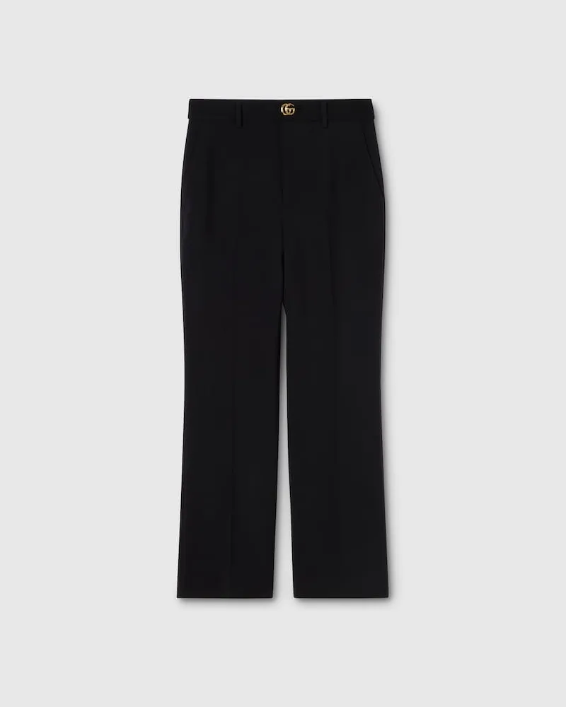 Gucci Hose aus Woll-Crêpe Mit Doppel G Knopf, Größe Schwarz