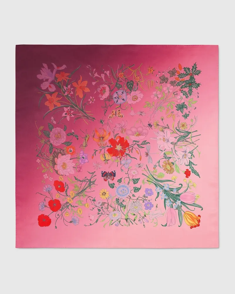 Gucci Vierecktuch aus Seidentwill Mit Flora-Print Pink