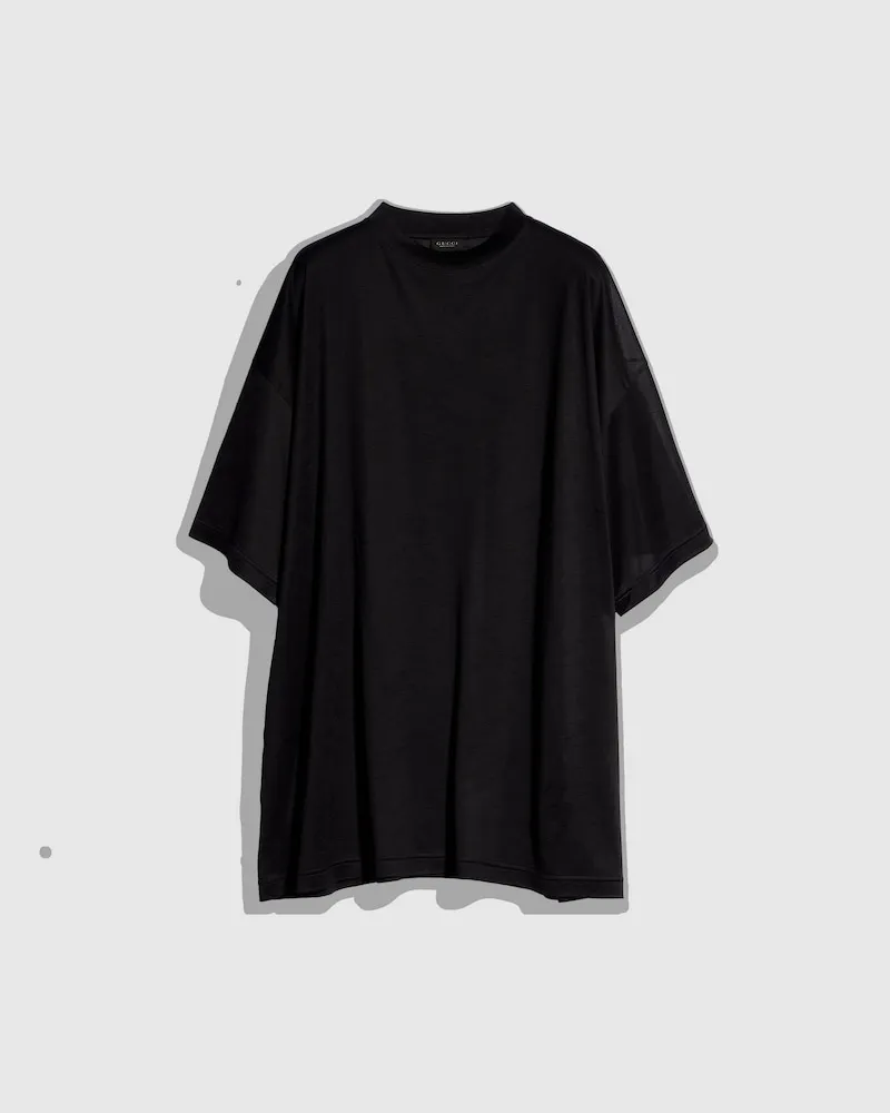 Gucci Übergroßes T-Shirt aus Leichtem Seidenjersey, Größe Schwarz
