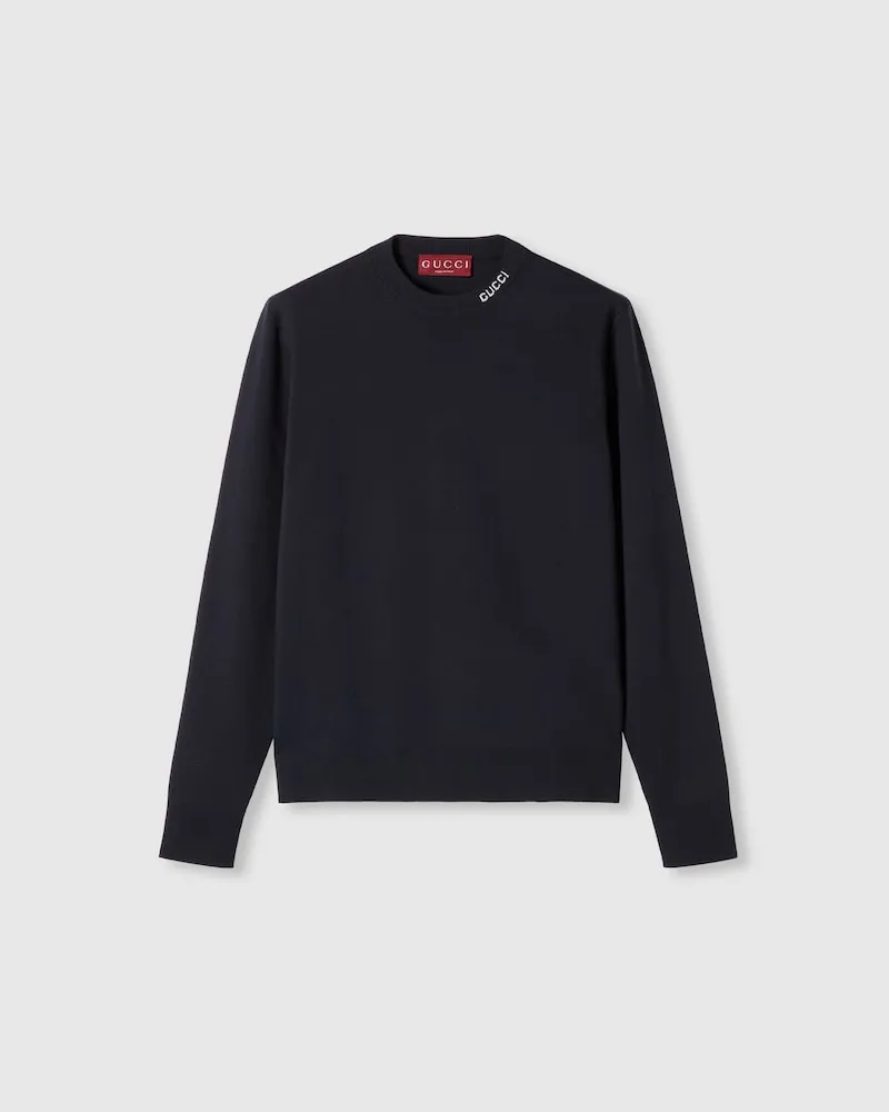 Gucci Pullover aus Seiden- Und Baumwollstrick Mit Intarsie, Größe Blau