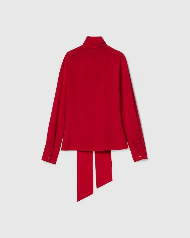 Gucci Bluse aus Crêpe De Chine Mit Halsschleife, Größe Rot