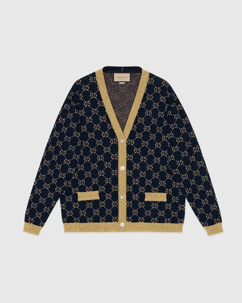 Gucci Cardigan aus GG Baumwolllamé, Größe Blau