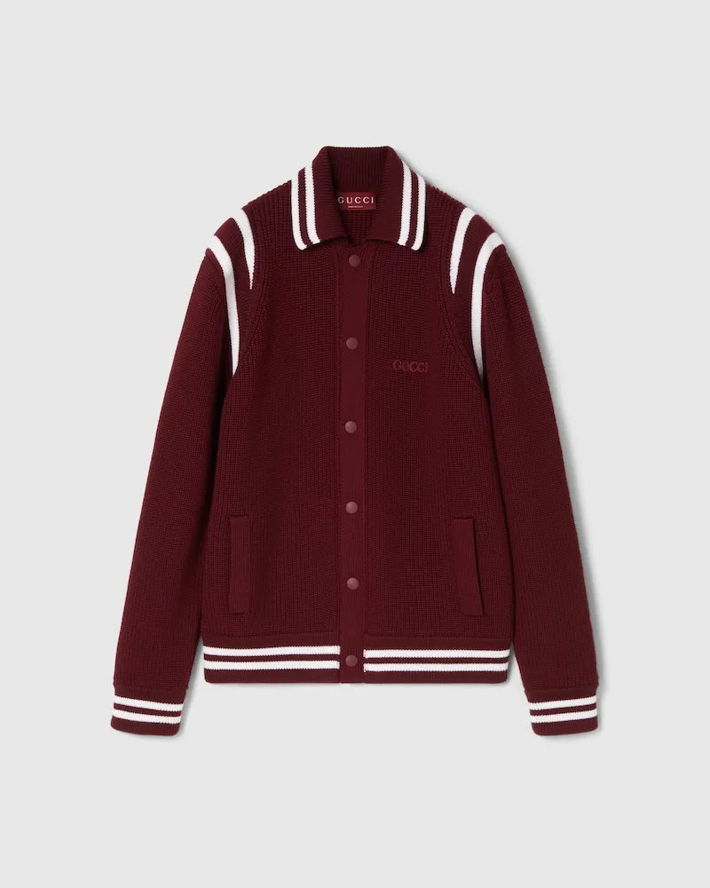 Gucci Cardigan aus Wollstrick Mit Stickerei, Größe Bordeauxrot