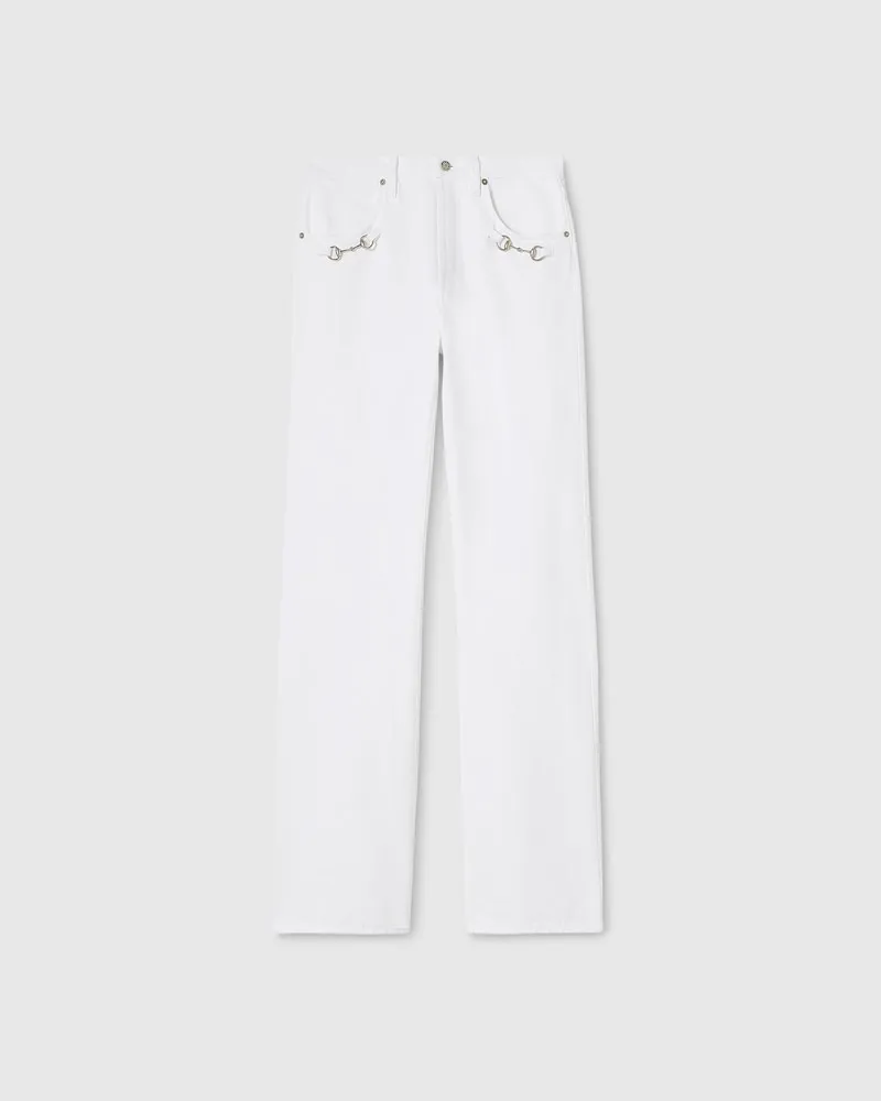 Gucci Hose aus Baumwolldenim Mit Horsebit-Detail, Größe Weiß