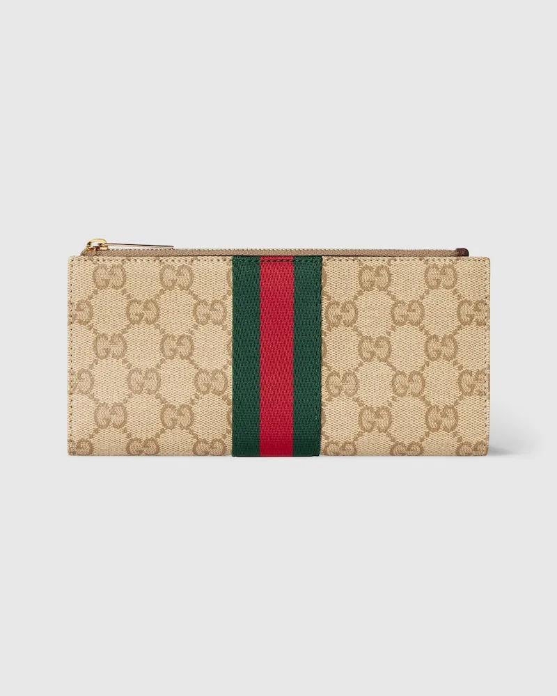 Gucci Längliche Brieftasche mit Web Beige