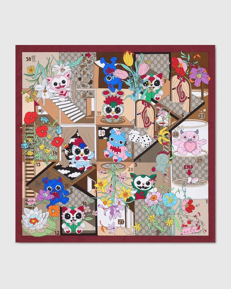 Gucci Besties Vierecktuch aus Seidentwill Mit Print Bordeauxrot