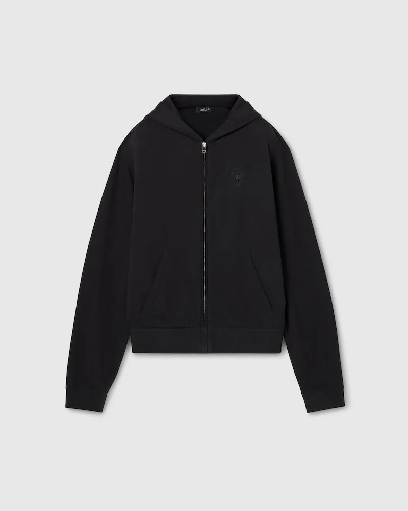 Gucci Veste Zippée En Mélange De Cachemire Avec Broderie, Taille Noir