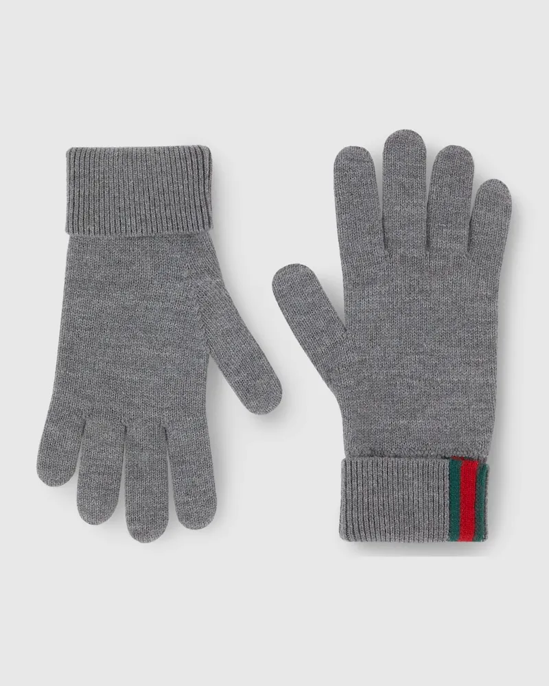 Gucci Gants En Laine Avec Bande Web, Taille Gris