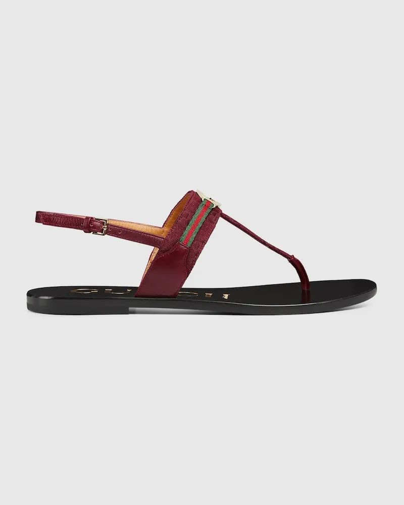 Gucci Damensandale Mit GG Und Web, Größe Bordeauxrot