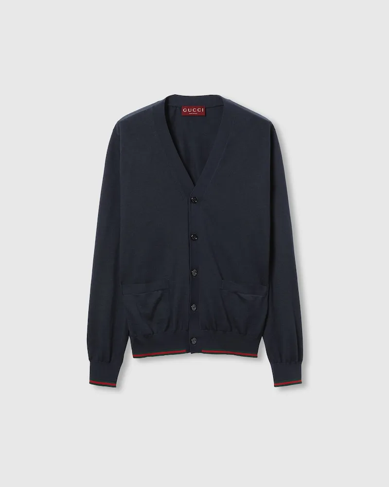 Gucci Cardigan aus Wollstrick Mit Web, Größe Blau
