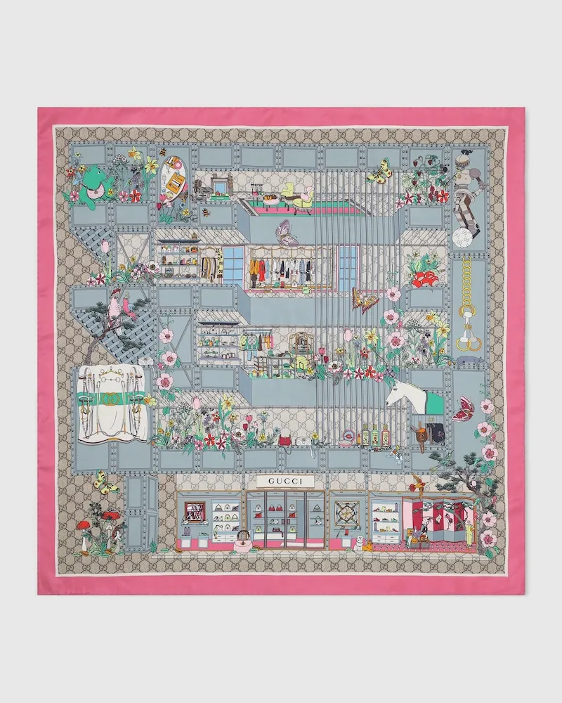 Gucci Vierecktuch aus Seidentwill mit Print Pink