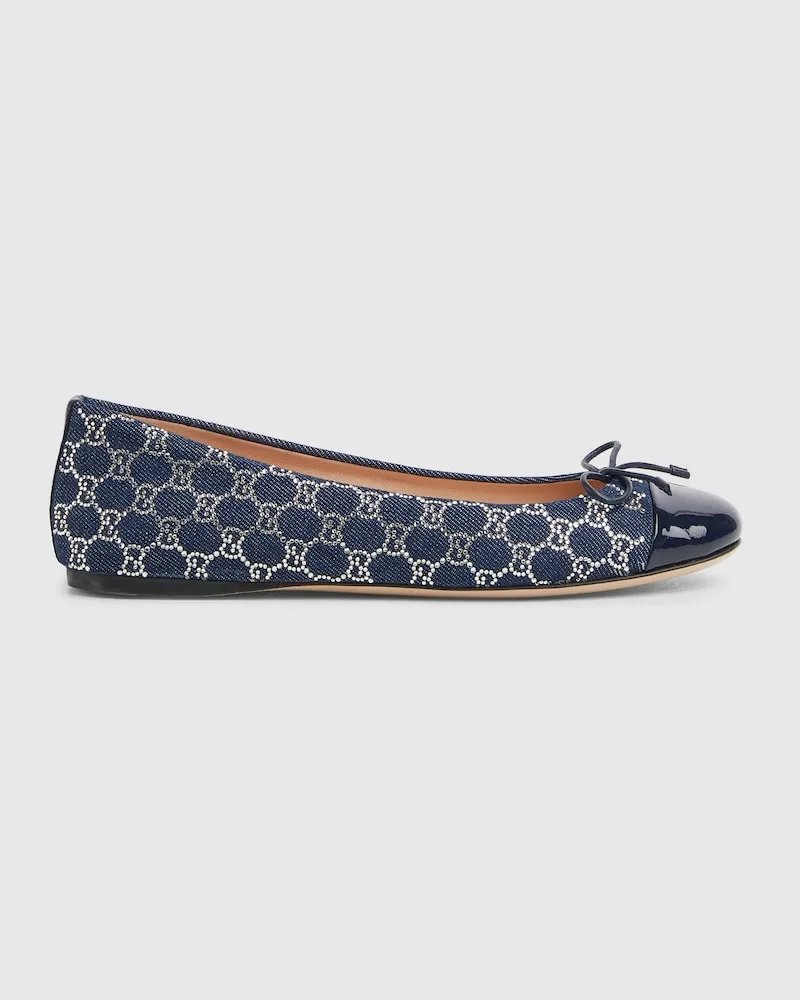 Gucci Damenballerina Mit GG Kristallen, Größe Blau