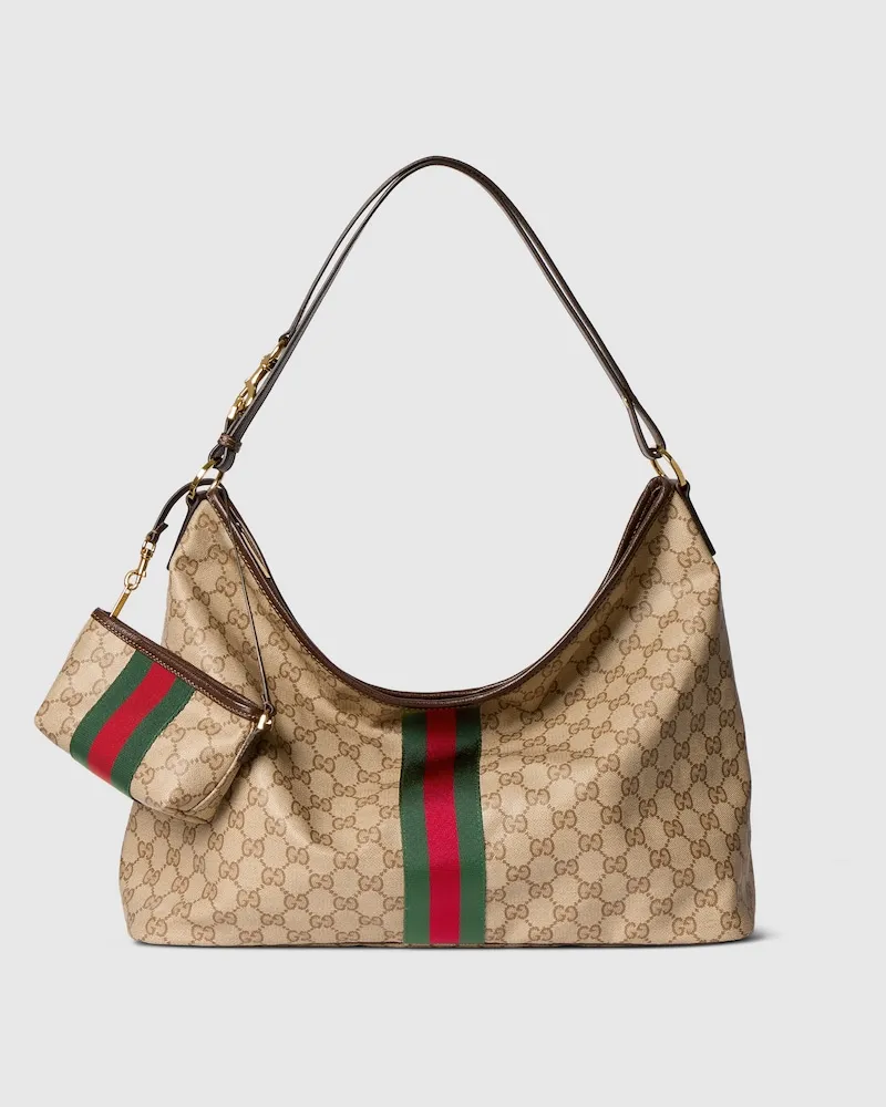 Gucci Große Schultertasche mit Web Beige