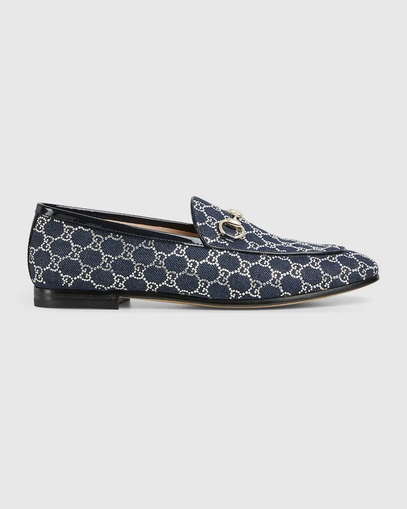 Gucci Jordaan Damenloafer Mit GG Kristallen, Größe Blau