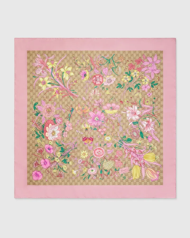 Gucci Vierecktuch aus Seidentwill mit GG Print Pink