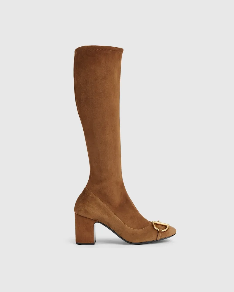 Gucci Damenstiefel Mit Halbem Horsebit, Größe Braun