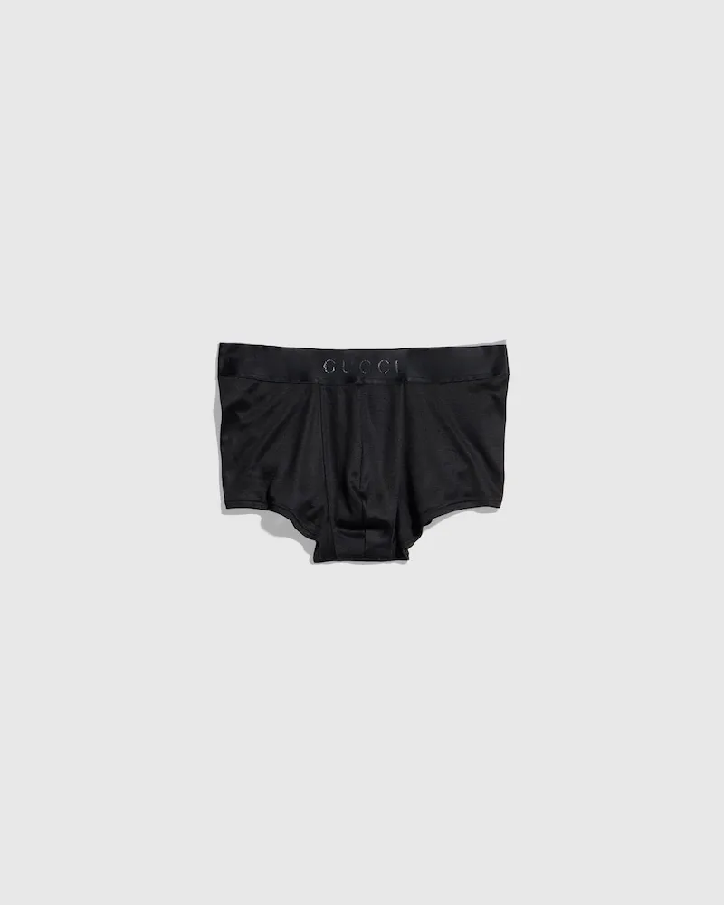 Gucci Shorts aus Leichtem Seidenjersey mit Print Schwarz