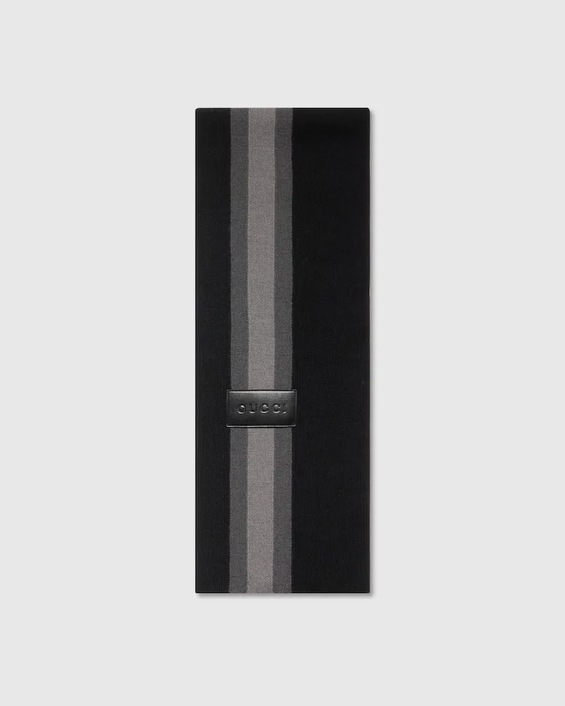 Gucci Gestreifter Woll-Kaschmir-Jacquard-Schal Schwarz