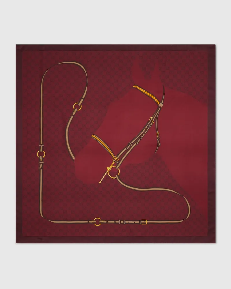 Gucci Vierecktuch aus GG Seidenjacquard Mit Print Bordeauxrot