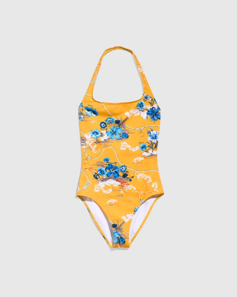 Gucci Badeanzug aus Schillerndem Jersey mit Print, Größe Gelb