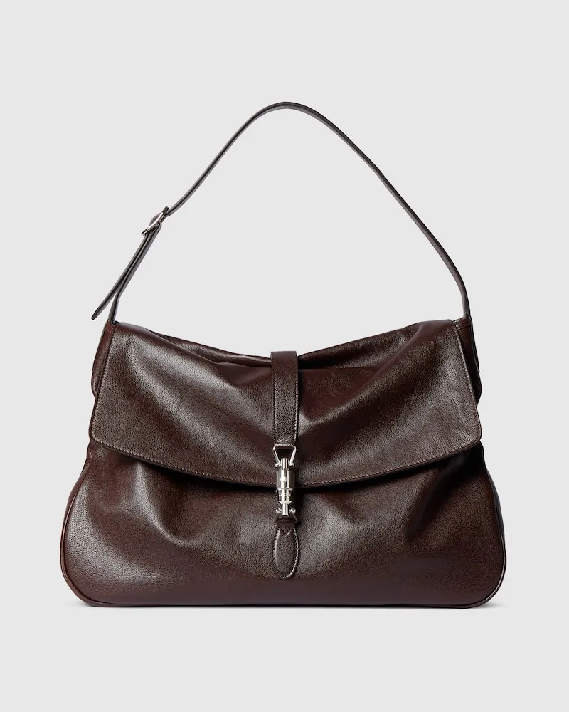 Gucci Große Jackie Flap Umhängetasche Braun