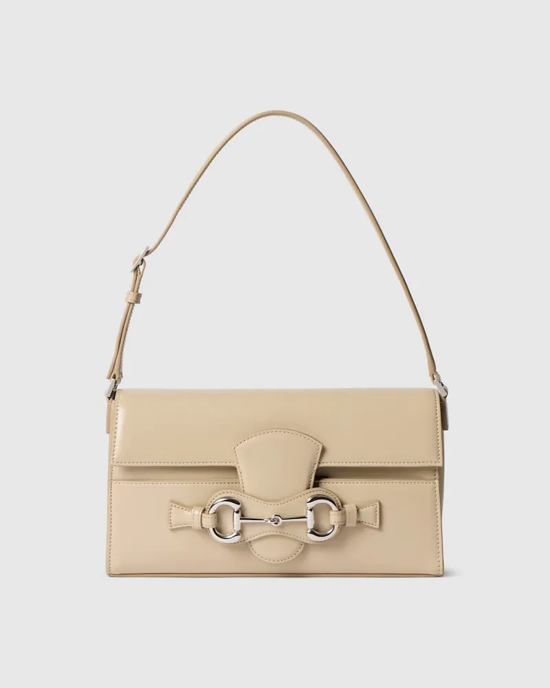 Gucci Mittelgroße Horsebit Ristretto Schultertasche Beige