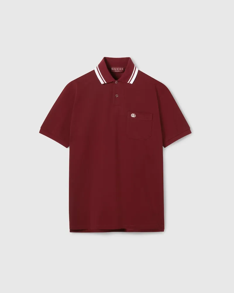 Gucci Poloshirt aus Baumwoll-Piqué Mit Stickerei, Größe Rot