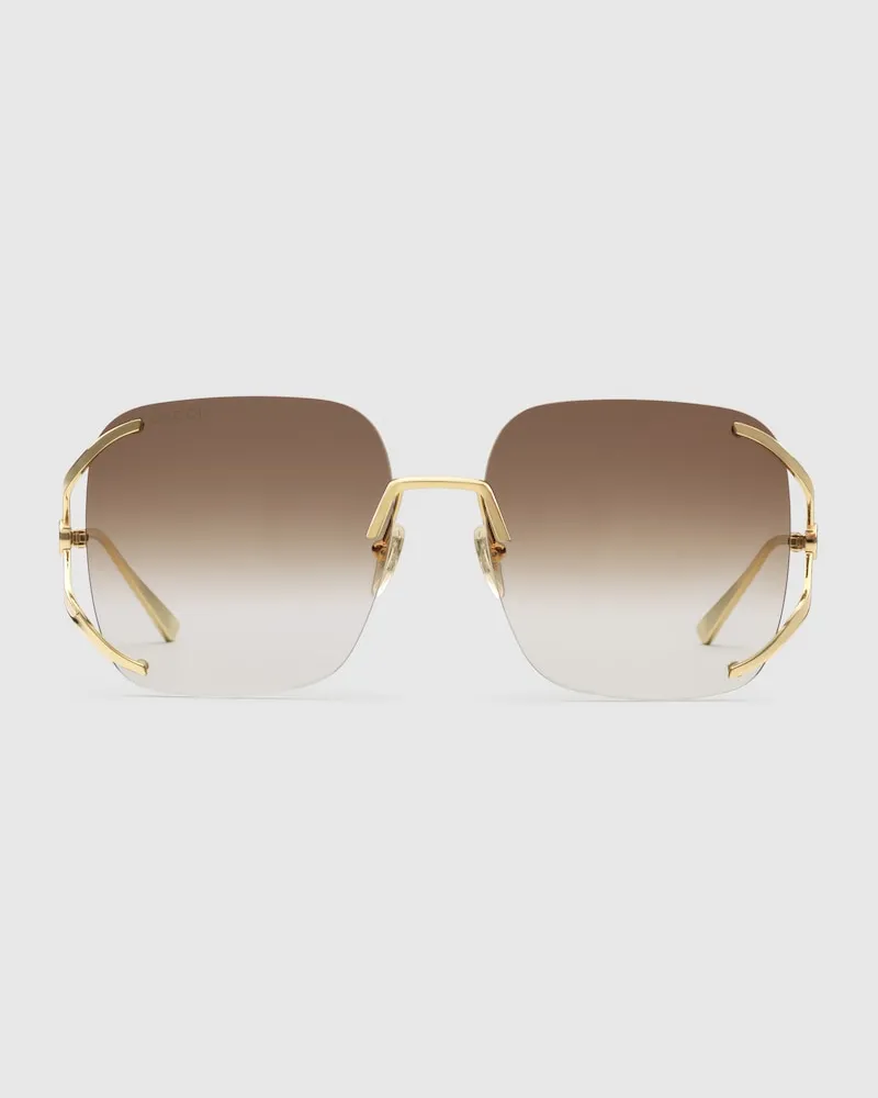 Gucci Quadratische Sonnenbrille aus Metall Braun