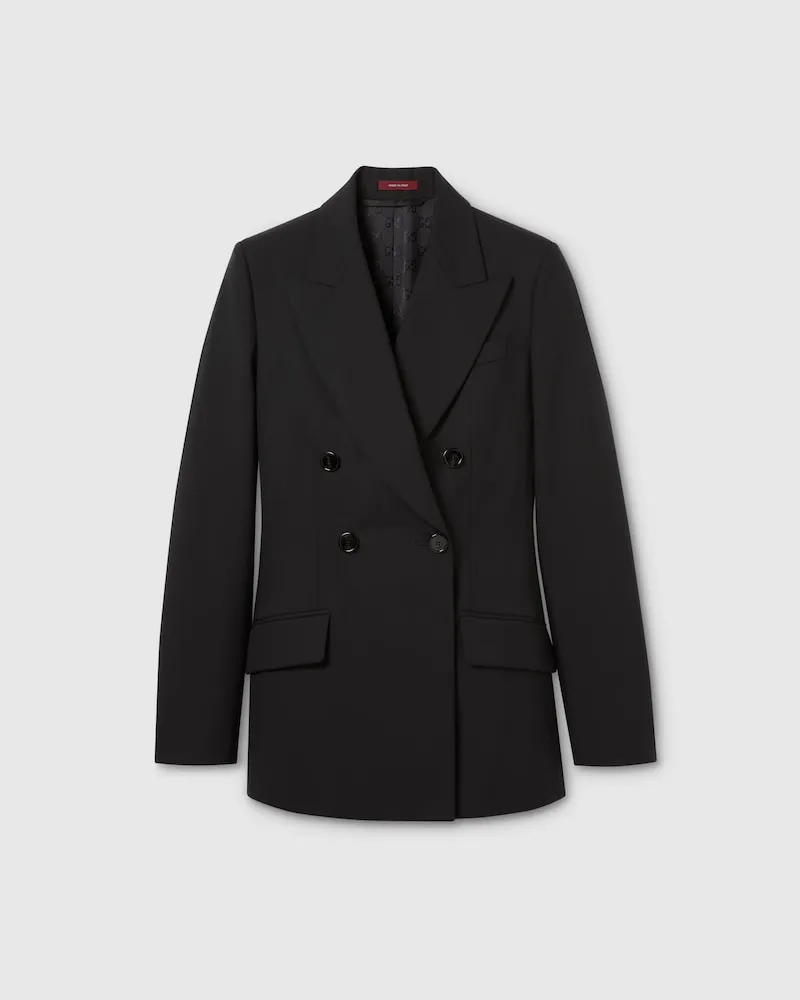 Gucci Zweireihiger Blazer aus Leichter Wolle, Größe Schwarz