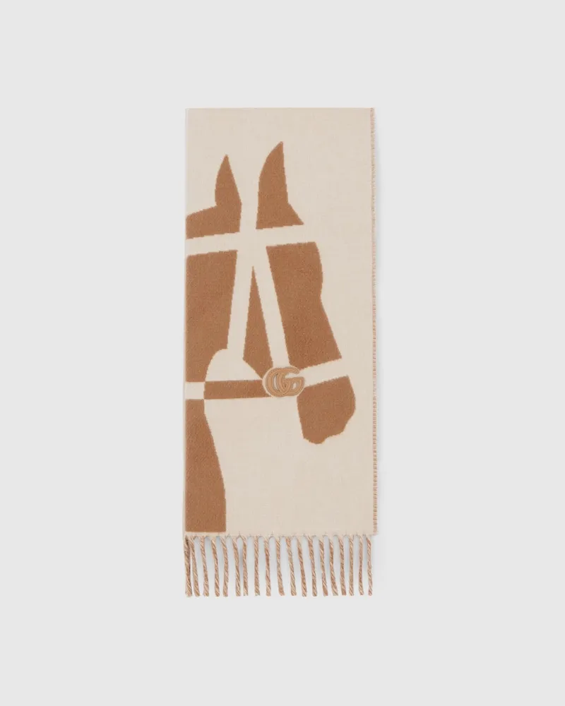Gucci Schal aus Wolle Mit Jacquardmuster Beige