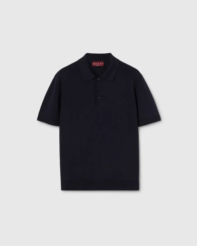 Gucci Poloshirt aus Seide Und Baumwolle Mit Stickerei, Größe Blau