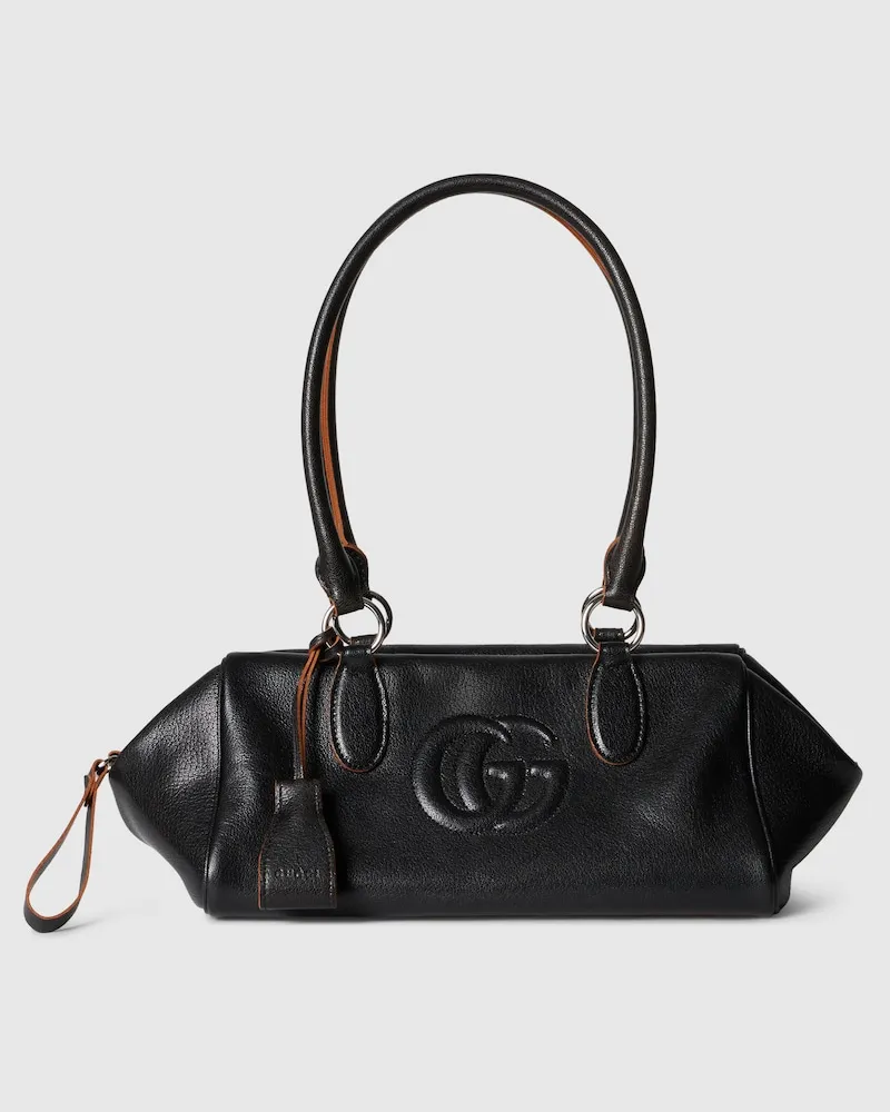 Gucci Mittelgroße Boston-Tasche mit Doppel G Detail Schwarz
