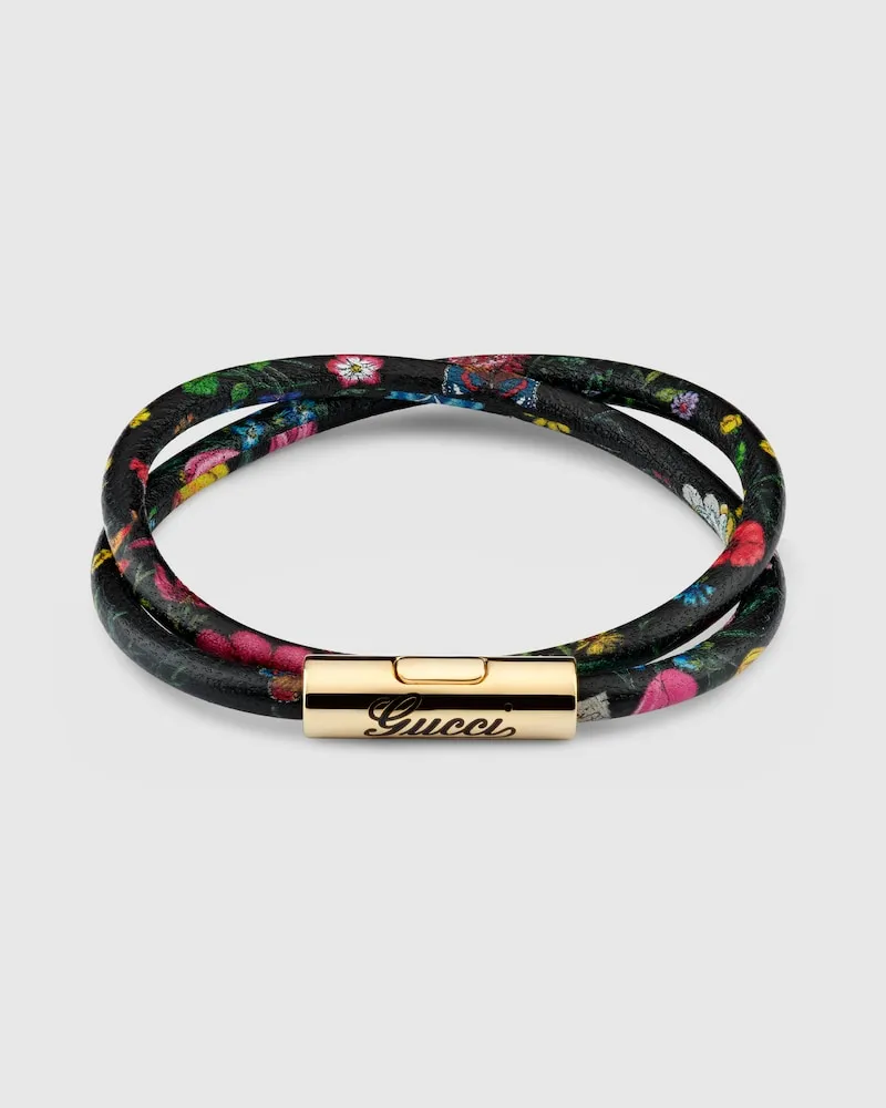 Gucci Leder-Doppelarmband mit Schriftzug, Größe Undefined