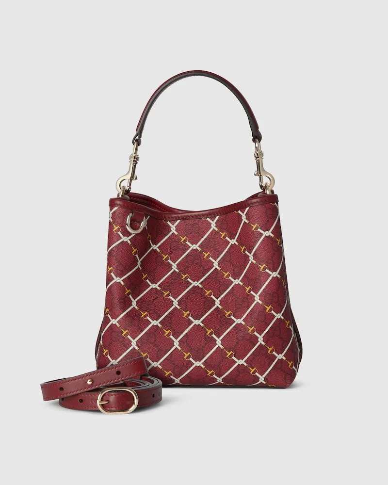 Gucci Kleine GG Emblem Bucket Bag Bordeauxrot