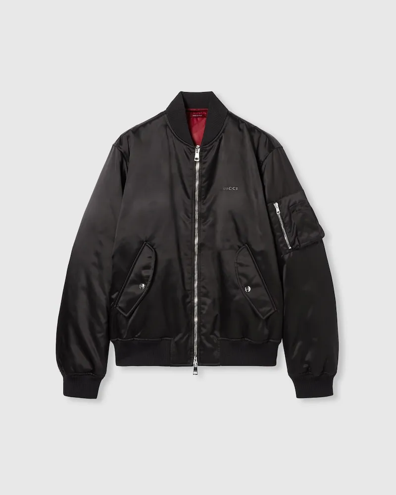 Gucci Bomberjacke aus Schwerem Nyloncanvas, Größe Schwarz