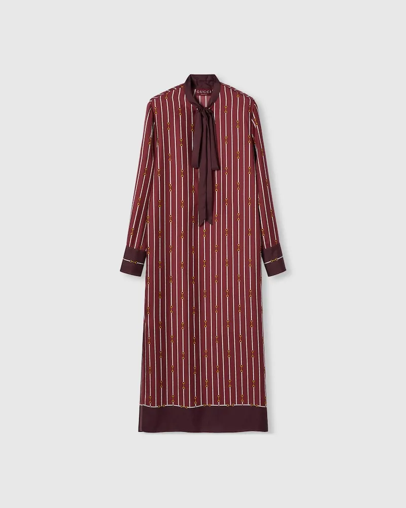 Gucci Kleid aus Seidentwill Mit Print Und Schleife, Größe Bordeauxrot