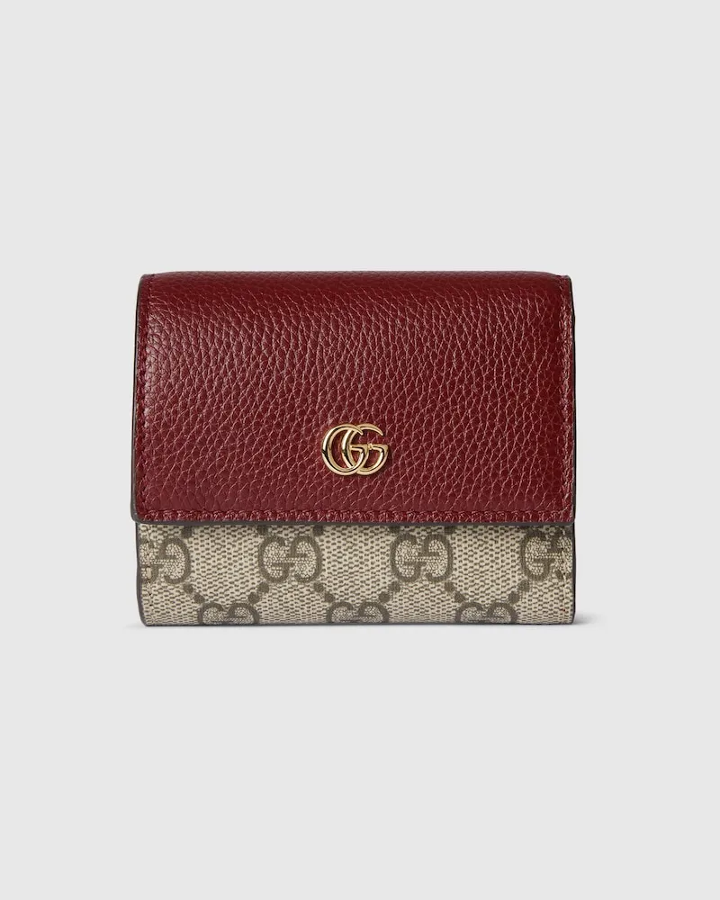 Gucci Zweifarbige GG Marmont Mini-Brieftasche Bordeauxrot