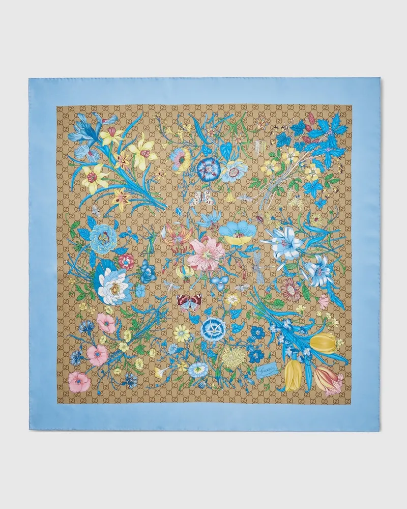 Gucci Vierecktuch aus Seidentwill mit GG Print Blau