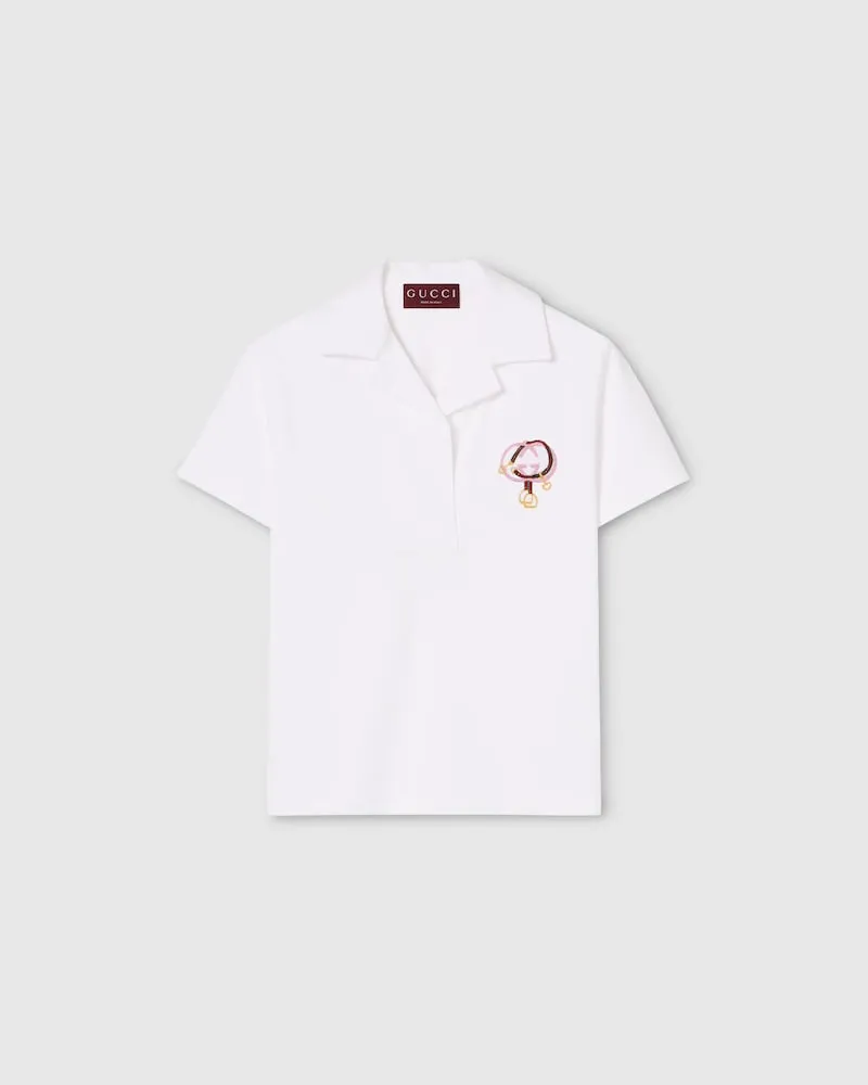 Gucci Poloshirt aus Baumwoll-Piqué Mit Stickerei, Größe Weiß