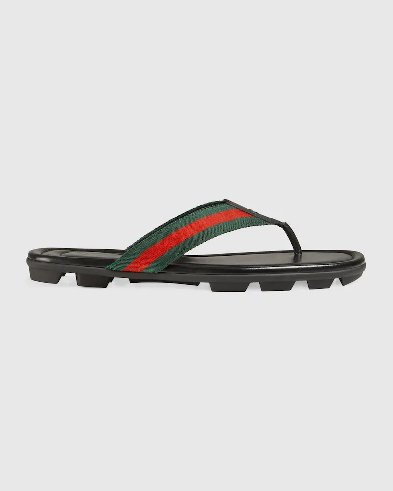 Gucci Zehensandale aus Leder Mit Webdetail, Größe Grün