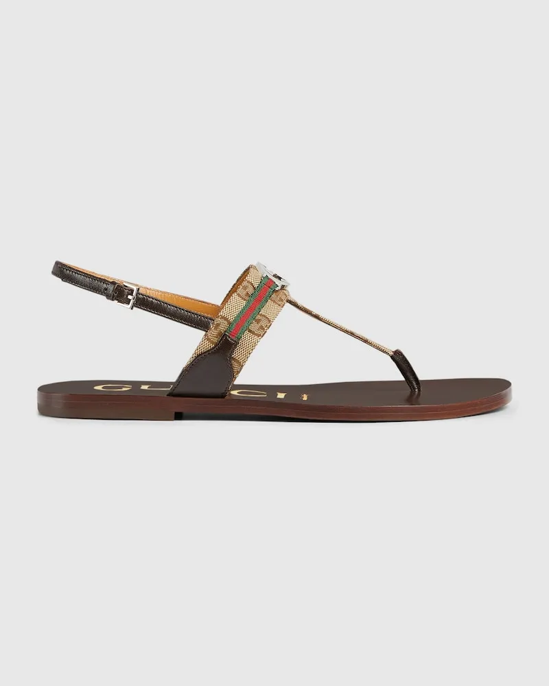 Gucci Damensandale Mit GG Und Web, Größe Beige