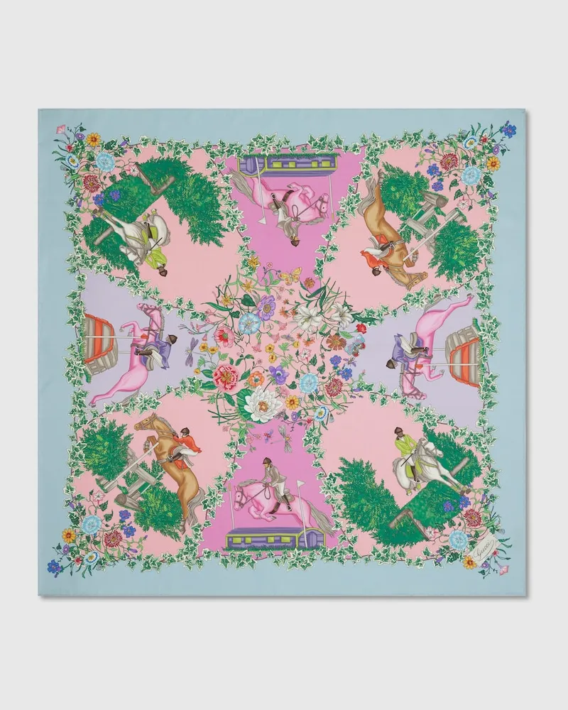 Gucci Vierecktuch aus Seidentwill Mit Print Blau