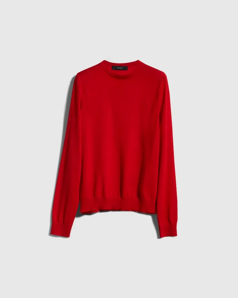Gucci Pullover aus Feiner Wolle mit Stickerei, Größe Rot