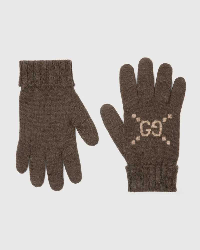 Gucci Handschuhe aus GG Kaschmir, Größe Braun