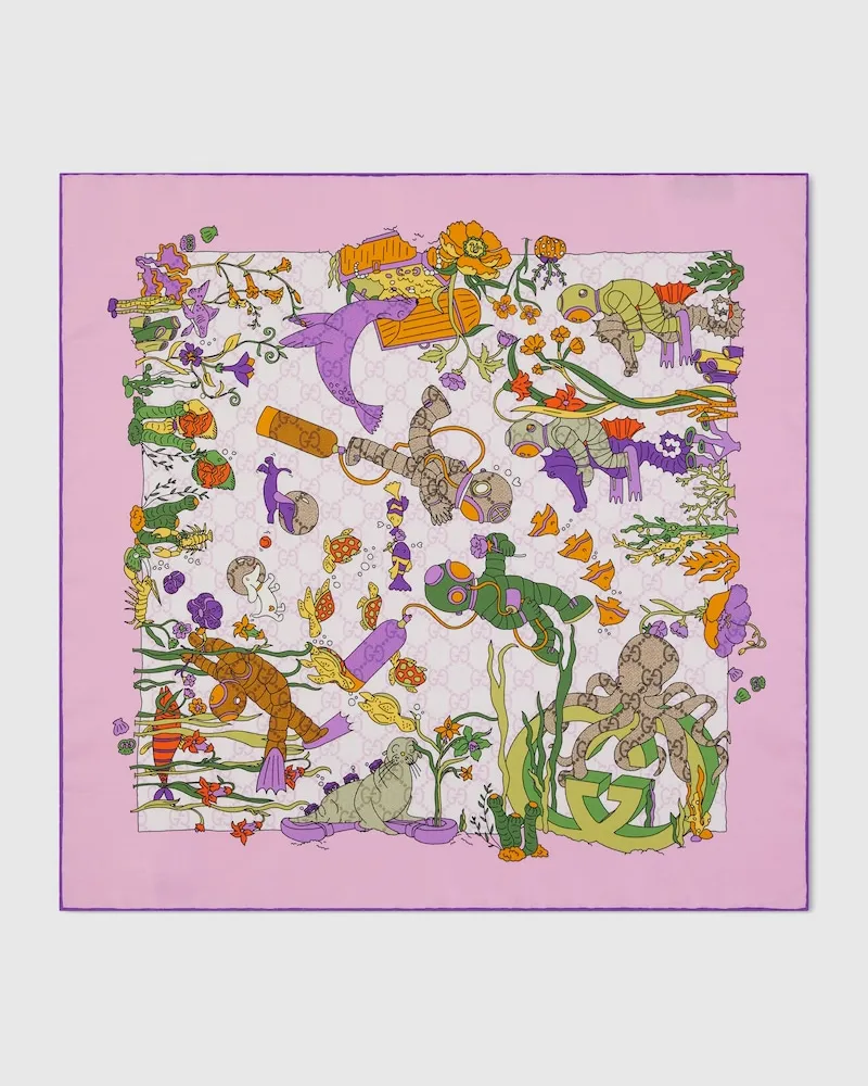 Gucci Vierecktuch aus Seide mit Print Violett