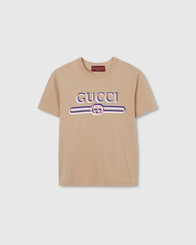 Gucci T-Shirt aus Baumwolljersey Mit Print, Größe Beige